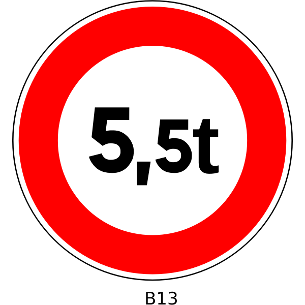 SVG Vector graphics of no access for vehicles whose weight exceeds 55 tonnes traffic sign