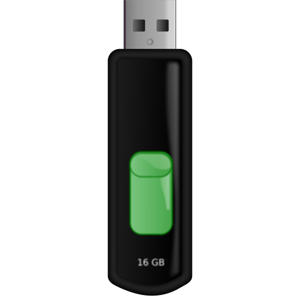 SVG Vector graphics of retractable black and green flash USB memory