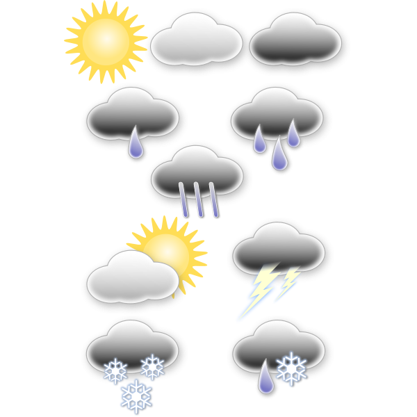 SVG Vector graphics of selection of pastel colored weather forecast icons