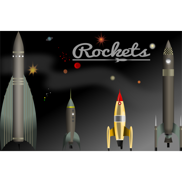 SVG Vector graphics of selection of vintage rockets