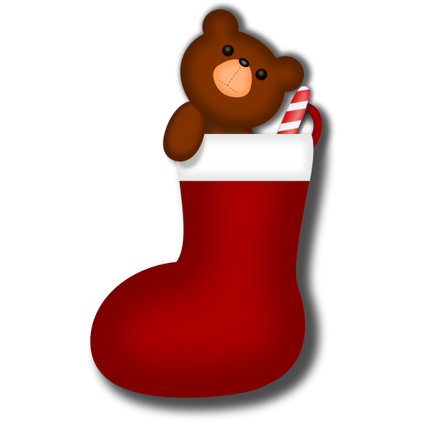 SVG Vector graphics of teddy bear in Christmas stocking