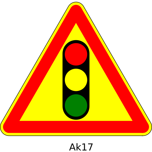 SVG Vector graphics of traffic lights ahead triangular temporary road sign
