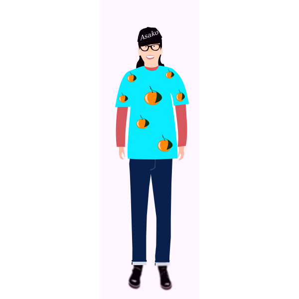 SVG Vector graphics of trendy girl in light blue t- shirt with orange pattern