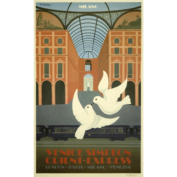 SVG Vector graphics of two doves vintage travel poster