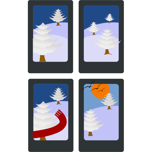 SVG Vector graphics of winter idyll on four cards