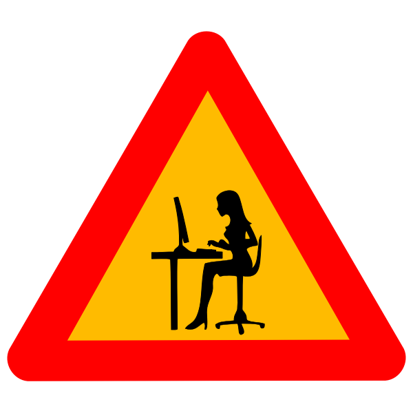 SVG Vector graphics of woman at computer warning road sign