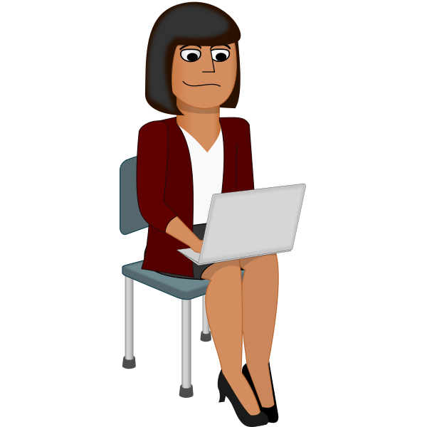 SVG Vector graphics of young woman cartoon character using a laptop computer