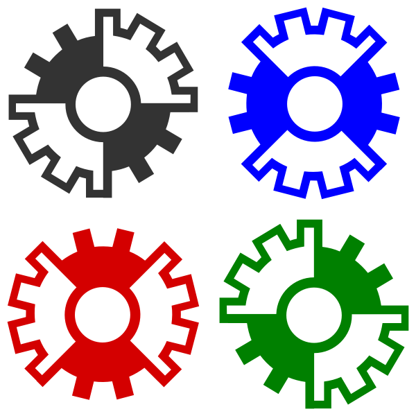 SVG Vector illustration of 4 colored gear wheels