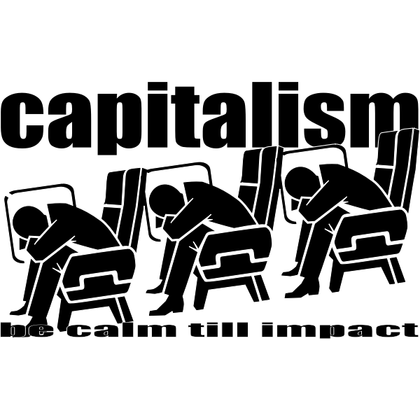 SVG vector illustration of capitalism be calm till impact sign