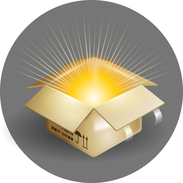 SVG Vector illustration of cardboard box with rays of light coming out