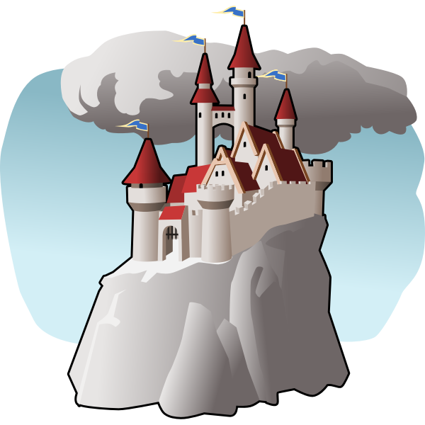 SVG Vector illustration of cartoon building on top of mountain