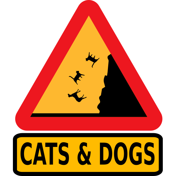 SVG Vector illustration of falling cats and dogs warning road sign
