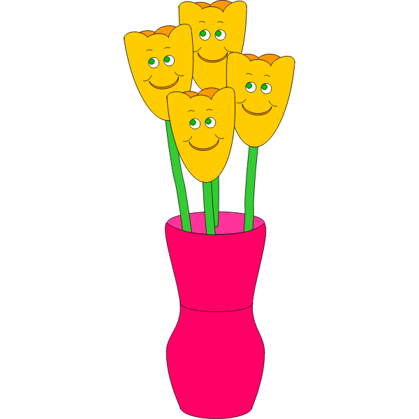 SVG Vector illustration of four smiling flowers in a vase