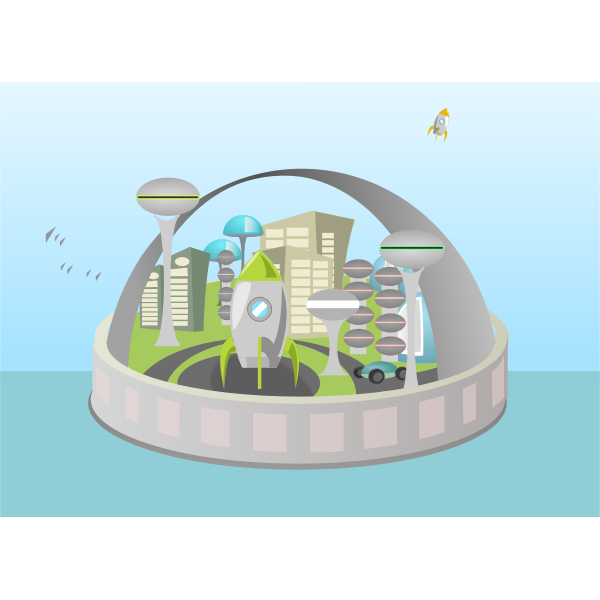 SVG Vector illustration of futuristic city skyline in color