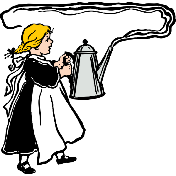 SVG Vector illustration of girl carries big steaming coffee pot
