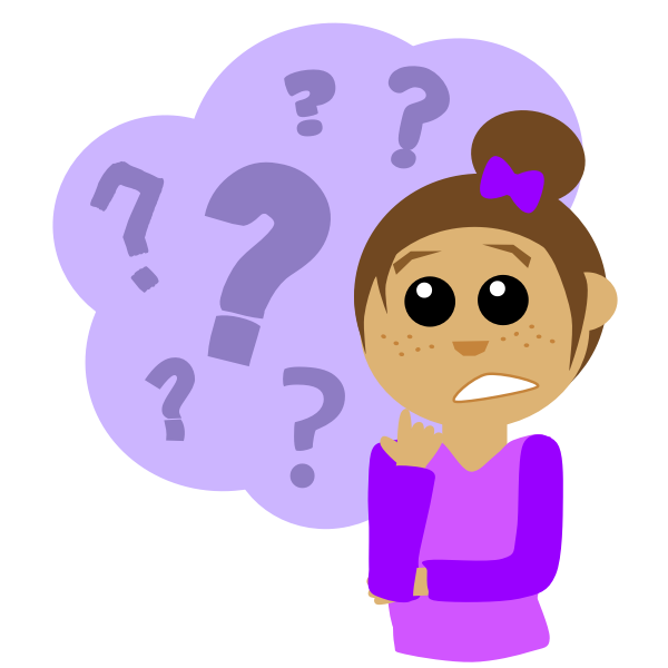 SVG Vector illustration of girl with freckles with lots of questions