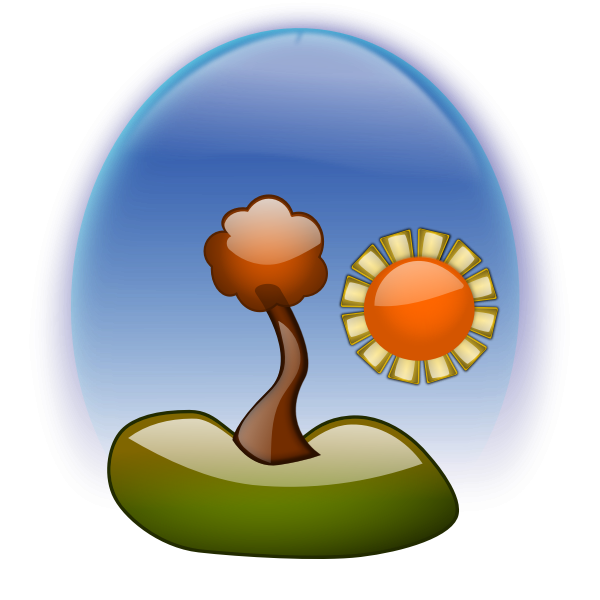 SVG Vector illustration of gloss landscape with tree and sun