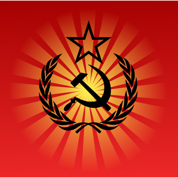 SVG Vector illustration of hammer and sickle in the sunset
