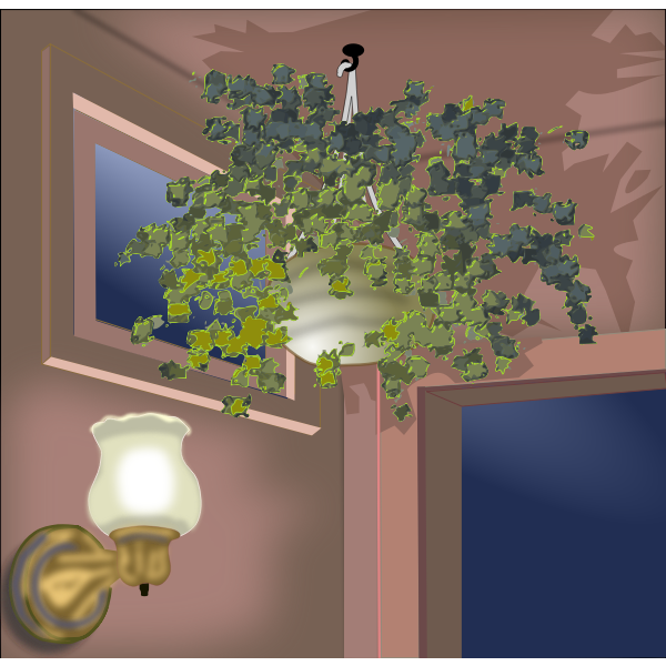 SVG Vector illustration of hanging plant in the corner of a room