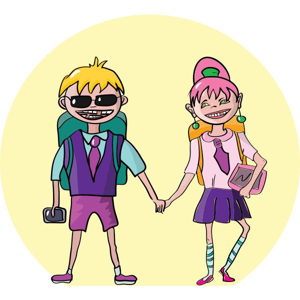 SVG Vector illustration of modern kids going to school