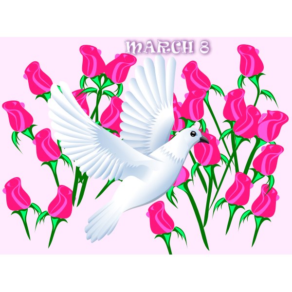 SVG Vector illustration of pink roses and dove