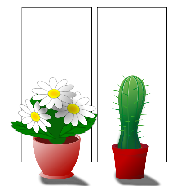 SVG Vector illustration of potted flower plants on window