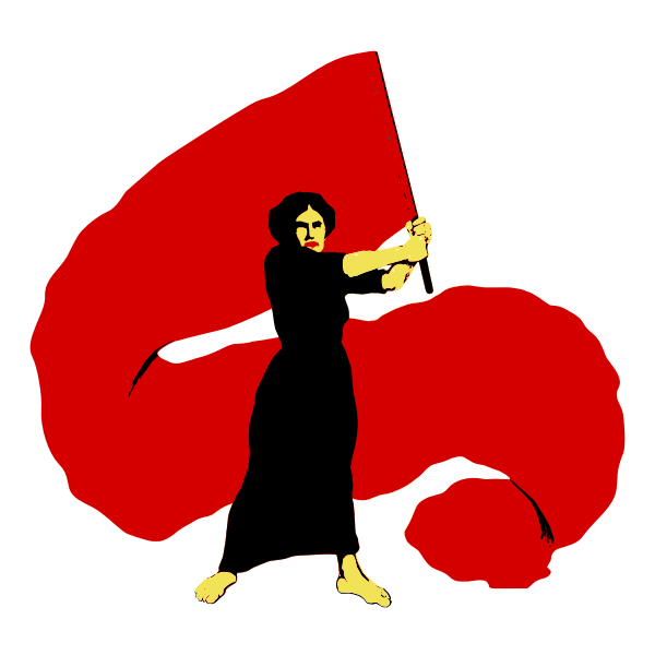 SVG Vector illustration of proletarian woman waves the red flag