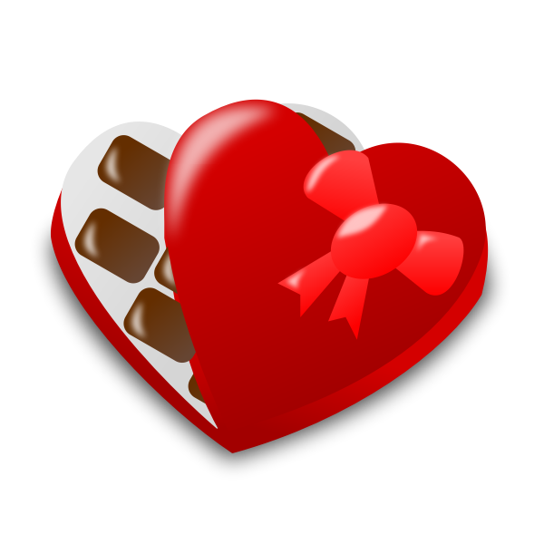 SVG Vector illustration of red heart shaped chocolate box half open