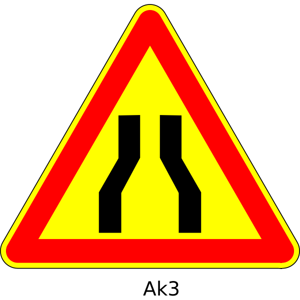 SVG Vector illustration of road narrows ahead temporary triangular road sign