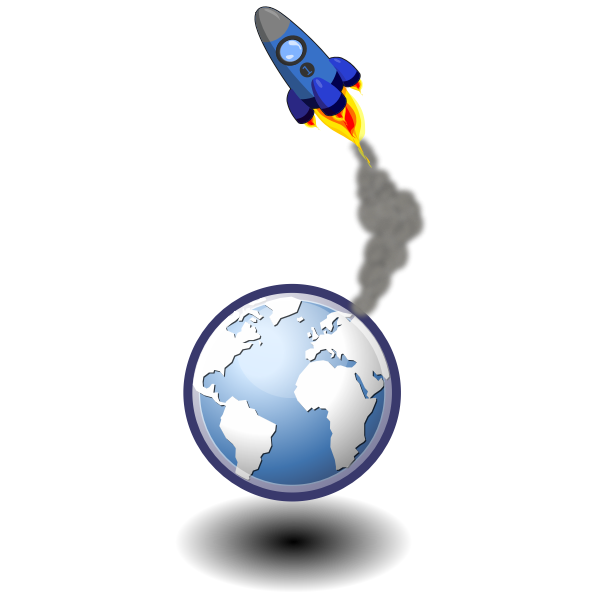 SVG Vector illustration of rocket in space over Earth