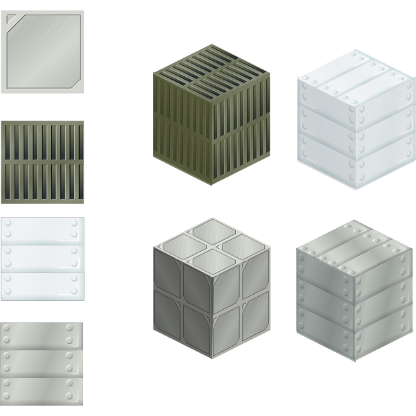 SVG Vector illustration of set of metallic tiles and boxes