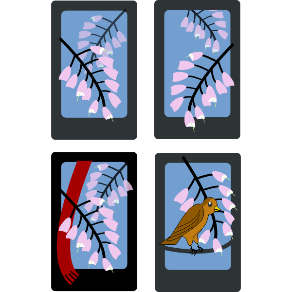 SVG Vector illustration of spring scenery on four cards