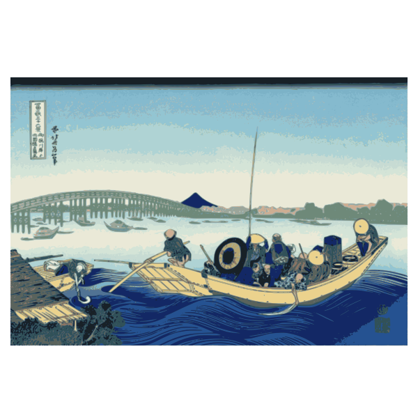 SVG Vector illustration of sunset over Ryogoku bridge from the Onmaya embankmnet