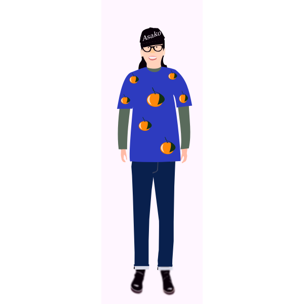 SVG Vector illustration of trendy girl in blue t- shirt with orange pattern