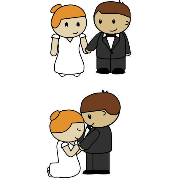 SVG Vector illustration of two scenes of cartoon bride and groom