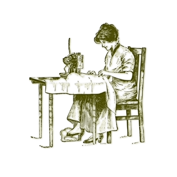 SVG Vector illustration of vintage woman sewing on an old machine