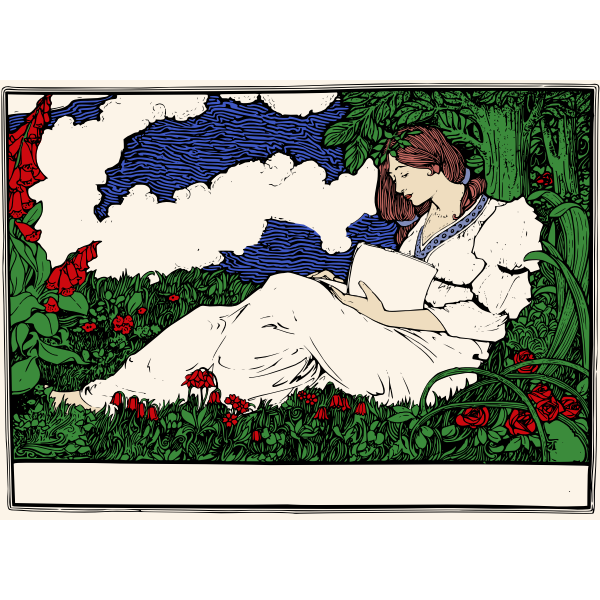 SVG Vector illustration of woman reading a book in park