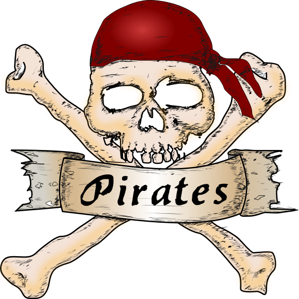 SVG Vector illustration of wooden pirate sign with a skull