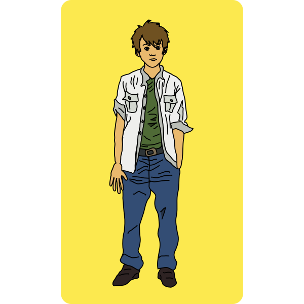 SVG Vector illustration of young man standing in white shirt and blue trousers