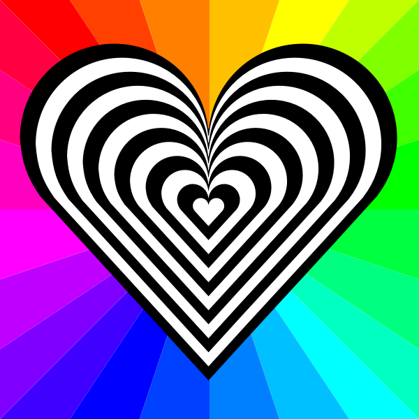 SVG Vector image of a patterned heart with rainbow background