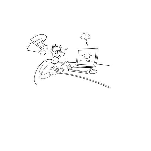 SVG Vector image of angry man using computer
