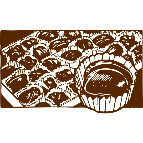 SVG Vector image of box of muffins with one enlarged