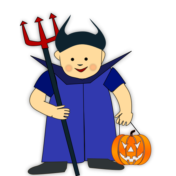 SVG Vector image of boy with pitchfork and pumpkin