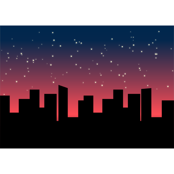 SVG Vector image of city scape with stars