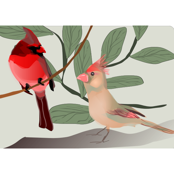 SVG Vector image of colorful sparrows on a tree branch