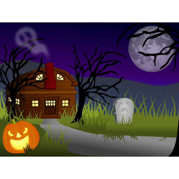 SVG Vector image of dark Halloween haunted house