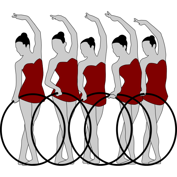 SVG Vector image of five rhythmic gymnastics performers with bows