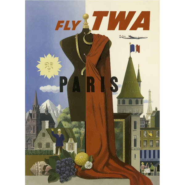 SVG Vector image of Fly TWA to Paris vintage poster
