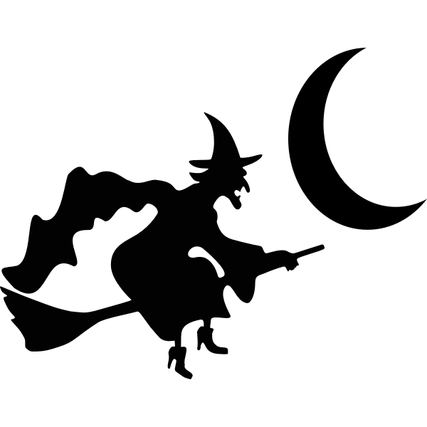 SVG Vector image of flying witch with half Moon