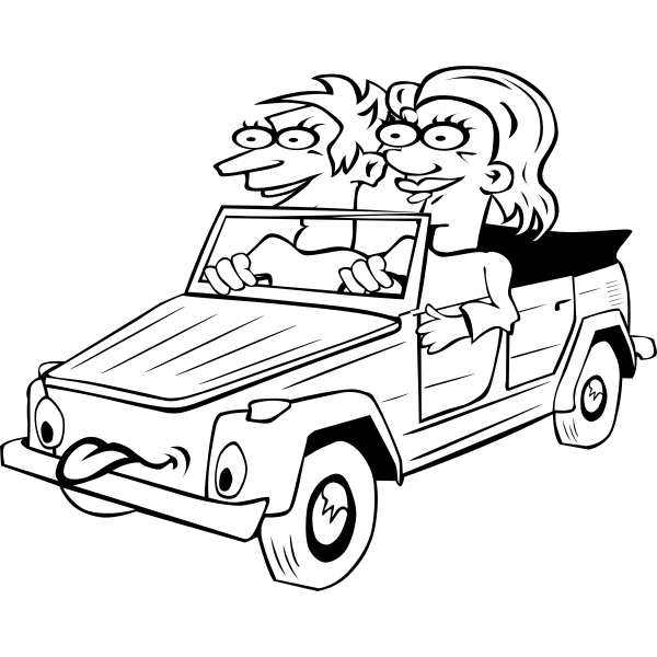 SVG Vector image of girl and boy driving funny car